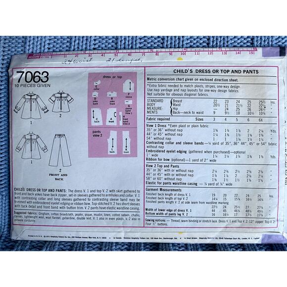 Simplicity 7063 Sewing pattern girls dress top pants 1960s size 6 - Picture 3 of 5